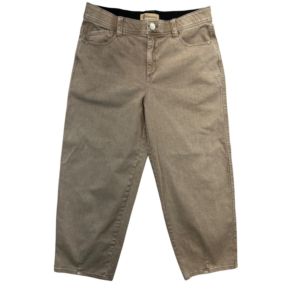 Democracy Pants‎ Women 10 Taupe "Ab" technology Wide Barrel Leg Comfort Stretch